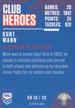 2021 NRL Traders - Club Heroes #CH16 Kurt Mann Back